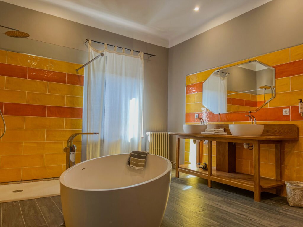 Salle de bain Chambre Marceau et sa suite Hôtel d'Alibert Caunes-Minervois